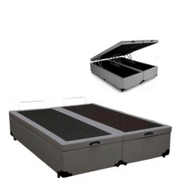 Imagem de Cama Box Baú Bipartido Queen Size Sintético Cinza com Pistões a Gás  -