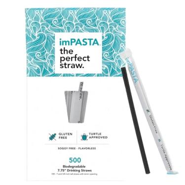 Imagem de imPASTA Straws Canudos biodegradáveis de 19 cm - 500 unidades, veganos, sem glúten, 100% sem sabor, ecologicamente corretos e nunca racham, canudos compostáveis alternativos aos canudos de plástico -