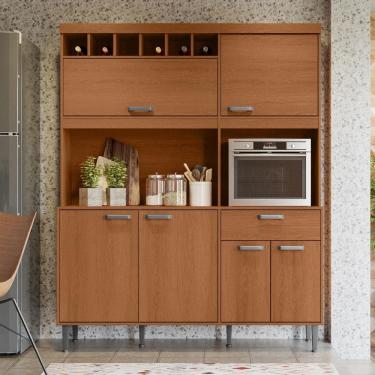 Imagem de Armário de Cozinha Dakota 6 Portas 1 Gaveta e Adega para 6 Garrafas Jequitibá - Lukaliam