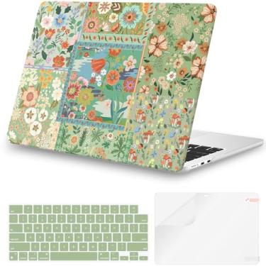 Imagem de iCasso Capa para MacBook Air de 13,5 polegadas versão 2025 2024-2022 M4 M3 M2 modelo A3240 A3113 A2681, capa protetora resistente com padrão floral para Mac Book Air de 13 polegadas, verde