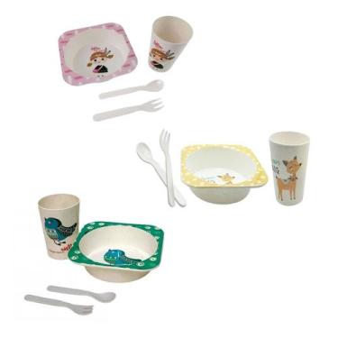 Imagem de 3 Kit papinha Prato Copo e talheres criança bebê - Sortido - clink