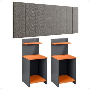 Imagem de Kit Quarto 2 Mesinhas Lateral Fantasy Cinza/Cinamomo Prateleira Nicho Cabeceira Luana Suspensa Cama Box Casal 1,40 Linho - Lojas RPM