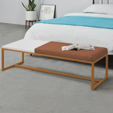 Imagem de Calçadeira Recamier Londres 160cm Industrial Bronze Suede Terracota Tampo Quadrado mdf Branco - Ahz Móveis