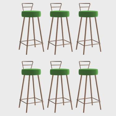 Imagem de Kit 06 Banqueta Alta Com Encosto Tina Eiffel Cozinha Bar Bistrô Ferro Bronze Sintético Verde - Ahz Móveis