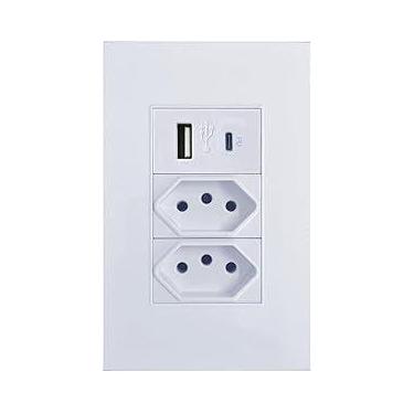 Imagem de Tomada De Parede Duo Com 2 Entradas Usb e USB-C Bivolt Jwcom