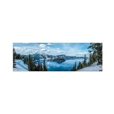 Imagem de BMZFYBS Pintura de arte de parede em tela paisagem imagem de natureza - neve montanha árvore lago nuvens - impressão em tela - pôster e impressões para decoração de parede de sala de estar 50 x 150 cm