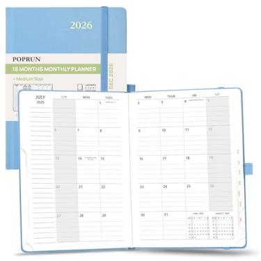 Imagem de POPRUN Agenda mensal 2025-2026 (A5 21,6 cm x 15,9 cm), calendário de 18 meses (25 de julho a 26 Dce) com abas mensais, capa dura, bolso interno, papel grosso de 100 g/m2 - azul embaçado