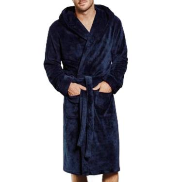 Imagem de Roupas de inverno, 5xl 4xl 3xl Robe de flanela macho macho espesso vestido de roupão sólido vestido de banho masculino de chinelas manto de banho masculino de inverno, azul, 5xl