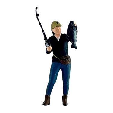 Imagem de TTETTZ 1/64 escala de pescador masculino figura minúsculas pessoas modelo de fotografia props ornamentos artesanais, com Peixe