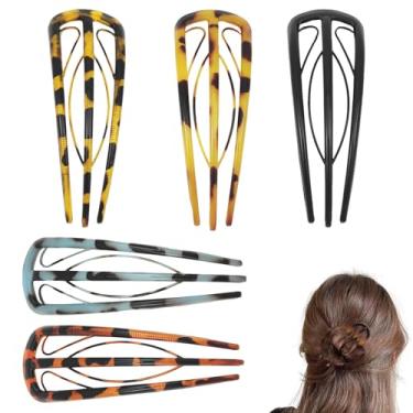 Imagem de 5 peças de garfo de cabelo de resina geométrica à prova d'água estilo chinês folha em forma de U acessórios para cabelo acessórios Hanfu grampo de cabelo preguiçoso, 3 bastões de cabelo internos