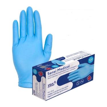 Imagem de Luva Nitrílica Volk Azul Sensi Medical Tamanho G Com 100 Unidades