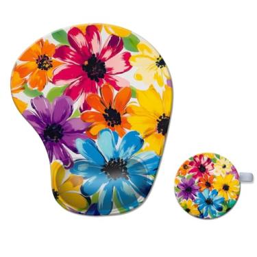 Imagem de Mouse pad ergonômico com descanso de pulso, tapete de mouse de gel de computador confortável suporte de pulso para laptop, mouse para alívio da dor com base de poliuretano antiderrapante bonito floral