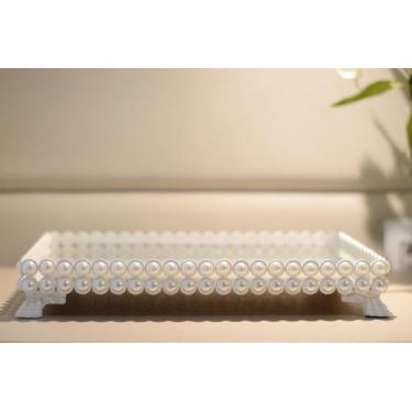 Imagem de Bandeja Espelho Perola Branca Decora Elegante Fina Lavabo B088 - Ciran