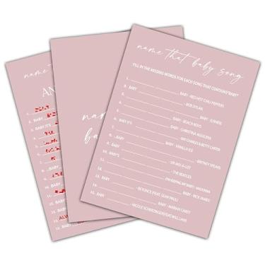 Imagem de Jogo de chá de bebê rosa blush, Name That Baby Song Baby Show, jogo de festa revelação de gênero, atividades e decorações de festa de chá de bebê - 1 cartão de resposta e 25 cartas de jogo (B08)