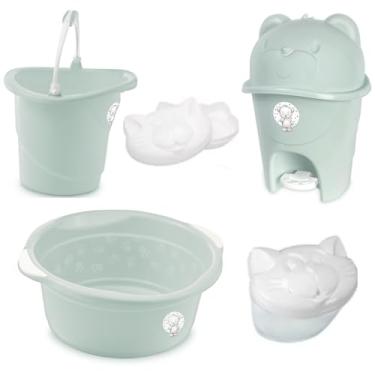 Imagem de Kit Adoleta 5 Peças Enxoval Bebê Bacia Balde Saboneteira Lixeira e Porta Chupeta (Verde)