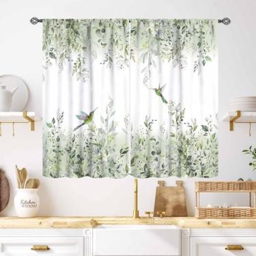 Imagem de Cortinas de folha verde sálvia, flor rústica, primavera, floral, pássaro, fazenda, aquarela, planta, botânica, campo, natureza, quarto, sala de estar, tratamento drapeado, 2 painéis, 139 x 99 cm