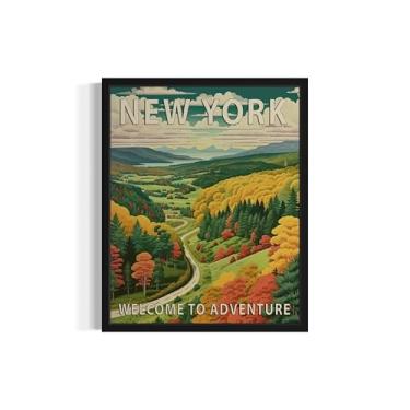 Imagem de Impressão artística de pôster de cenário do estado de Nova York, decoração de parede de paisagem retrô dos estados, pintura de paisagem e montanha de aventura para quarto, sala de estar 42 (Nova York
