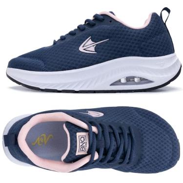 Imagem de PERSOUL Tênis feminino de caminhada com bico largo com suporte de arco para fascite plantar conforto tênis de largura larga EUA 6-11, Bluepink, 6 Wide