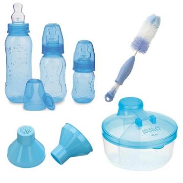 Imagem de Kit Mamadeira Kuka Aquarela 7 Peças Azul Alimentação/limpeza - plasuti