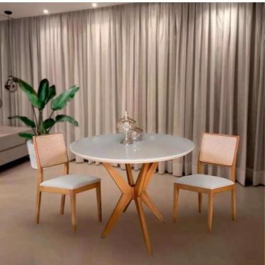 Imagem de Mesa de Jantar Redonda Base Estrela Tampo 90cm de Diâmetro Laca com Vi