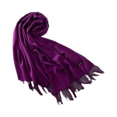 Imagem de Xale de Caxemira Longo Feminino - Cor Sólida, Hijab, Pashmina com Borl