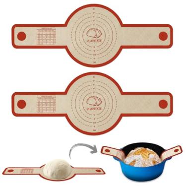 Imagem de PLAPITATE Alça de silicone para forno holandês, 2 unidades antiaderentes, tapete de silicone reutilizável fácil de limpar com alças longas, fácil de transferir pão de fermento, vermelho
