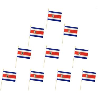 Imagem de Pacote com 10 bandeiras da Costa Rica - Bandeira portátil - 12,7 x 20,3 cm, mini bandeira costa-riquenha. Adequado para decorações de festas, expositores de lojas, decorações de bar e desfiles do dia
