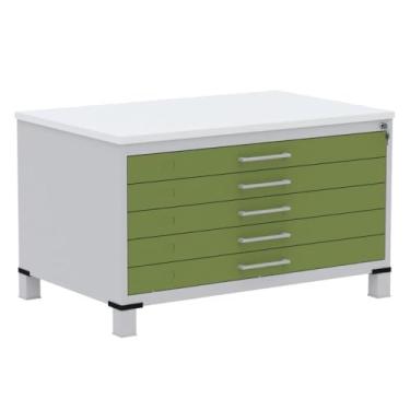 Imagem de Mapoteca 5 Gavetas Pandin 120 cm (larg) Inmetro Tampo Mdp Branco Estrutura Aço Cinza Gavetas Verdes
