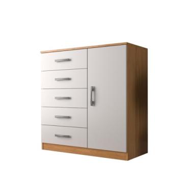 Imagem de Cômoda 5 Gavetas 1 Porta Grande Armazenamento Luxo Compacta Multiuso Moderna Decorativa Organizadora Design Quarto (Cinamomo Branco)