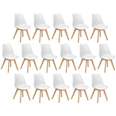 Imagem de Conjunto 16 Cadeiras de Jantar Eames Wood Leda Design Estofada - Branco