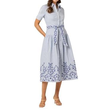 Imagem de Shoshanna Vestido feminino Peonia Risca de risca Finley, Azul claro/marfim/azul-marinho, 46