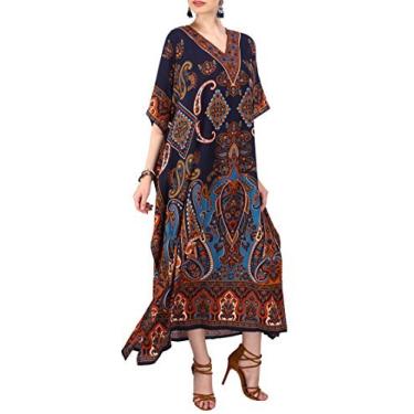 Imagem de Miss Lavish London Caftans Longos para Mulheres - Vestido Kaftan Boho Tamanho Grande, Roupa de Banho Feminina e Caftan de Praia, Tops Maxi Caftan para Relaxar ou Saír, Azul - 3GG