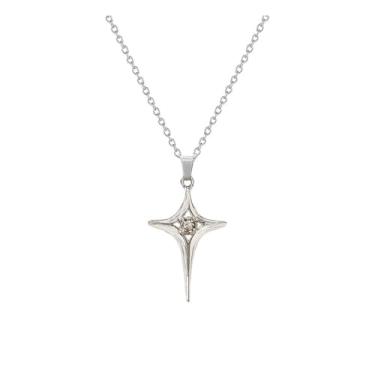 Imagem de Colar com pingente de estrelas de quatro pontas da sorte com pingente de zircônia cúbica para mulheres e homens, minimalista, cristal, estrelas, berloque ajustável, gargantilha de aniversário, joia