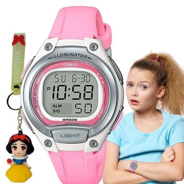 Imagem de Relógio de Pulso Casio Infantil Prova Dagua Calendáro Alarme Cronomemtro Luz Led Digital Esportivo LW-203 Rosa Preto Azul Cinza + Chaveiro Personagens