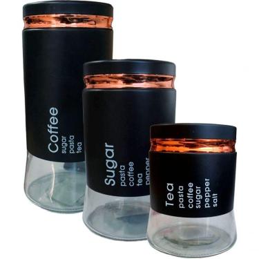 Imagem de Kit 3 Potes Hermético Coffee Tea Sugar Grande Pequeno Médio