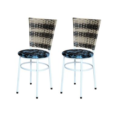 Imagem de 2 Cadeiras Branca Para Cozinha Hawai Cappuccino Premium Assento Floral Cor:floral Preto