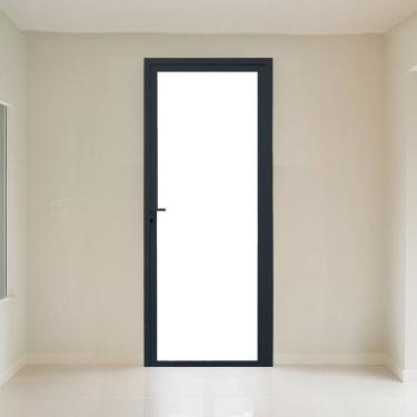 Imagem de Porta Vidro Esquerda 1 Folha Vidro Segurança 0,6cm 80cm X 215cm Fábrica do Alumínio Preto