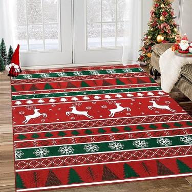 Imagem de RUGSREAL Tapete de Natal 22,5 x 30,5 cm lavável à máquina, para árvore de Natal e floco de neve, tapetes antiderrapantes, cobertura, tapete dobrável para quarto, decoração de casa, vermelho, 2,5 x 3,5
