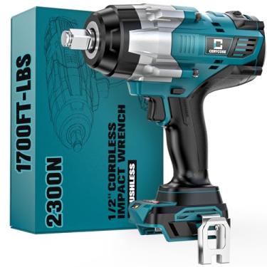 Imagem de Chave de impacto sem fio 1/5.1 cm compatível com bateria Makita: 1700FT-LBS Chave de impacto de alto torque Ferramenta resistente - Pistola de impacto elétrica sem escova inclui luz de trabalho LED