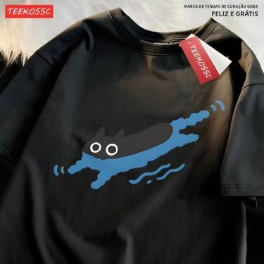 Imagem de Camiseta De Casal De Gato Preto Manga Curta De Algodão Respirável Casu