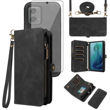 Imagem de Asuwish Capa de celular para Motorola Moto G 5G 2024 com zíper carteira destacável com protetor de tela de vidro temperado alça transversal alça flip porta-cartões G5G 5 G G5 mulheres homens meninas