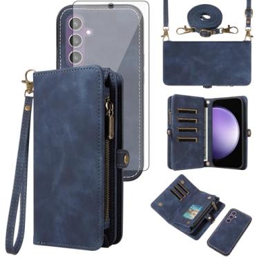 Imagem de Asuwish Capa de celular para Samsung Galaxy S23 FE 5G carteira com zíper destacável com protetor de tela de vidro temperado alça transversal alça flip porta-cartão S 23 EF S23FE 23S mulheres homens