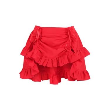 Imagem de Daisy corsets Minissaia feminina de crepe vermelho com cordão Bustle Western Cowgirl Fashion Costume Halloween, Vermelho, 25-30