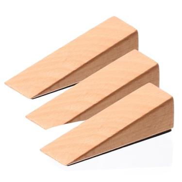 Imagem de Kifmurase 3 batentes de porta de madeira, batentes de porta de madeira sólida antiderrapante, cunha de porta de bloco de madeira com borracha para costura inferior de porta azulejo tapete de concreto