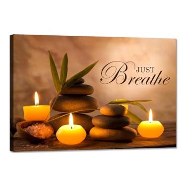 Imagem de YIOZHAOFH Decoração de parede Zen Just Breathe Motivacional Banheiro Wall Art Yoga Room Poster para Mulheres Spa Picture Painting Arte Espiritual Emoldurado para Sala de Estar Pronto para Pendurar (51
