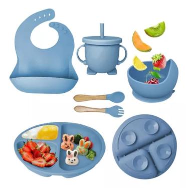 Imagem de Kit Prato Infantil De Silicone Com Copo Talher Babador Tigela