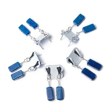 Imagem de 05 Brinco Pedra Quartzo Azul Retângulo Ranhurado Prateado