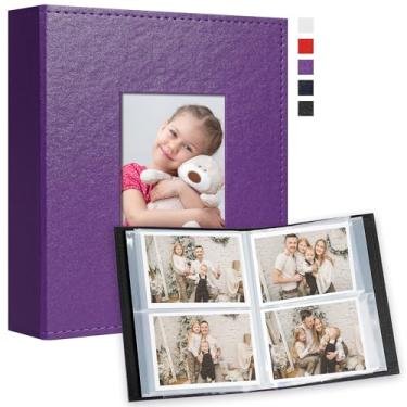 Imagem de Vienrose Álbum De Fotos Pequeno 4X6 Com Capacidade Para 200 Fotos, Pacote 2, Mini Capa Couro Bebês, Presentes Casamento, Família, Roxo