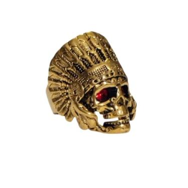 Imagem de Anel Guerreiro Caveira Índio Chefe Caboclo Apache Aço Inox (21)