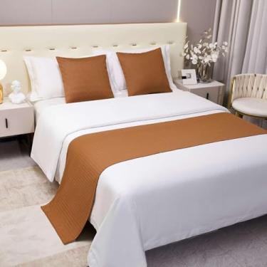 Imagem de Cachecol de cama de hotel para cama de luxo cor pura decoração de cama de qualidade simples proteção de cama casa de hóspedes toalha de cama macia para cama de solteiro queen king size - marrom||